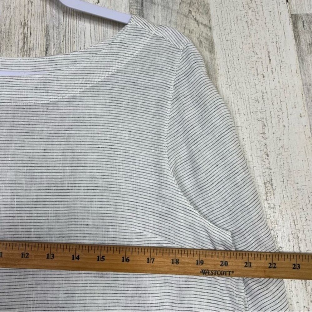 TAHARI Linen Shirt Womens Size Large, White Black Striped Shirt Lagenlook Casual - Picture 7 of 9